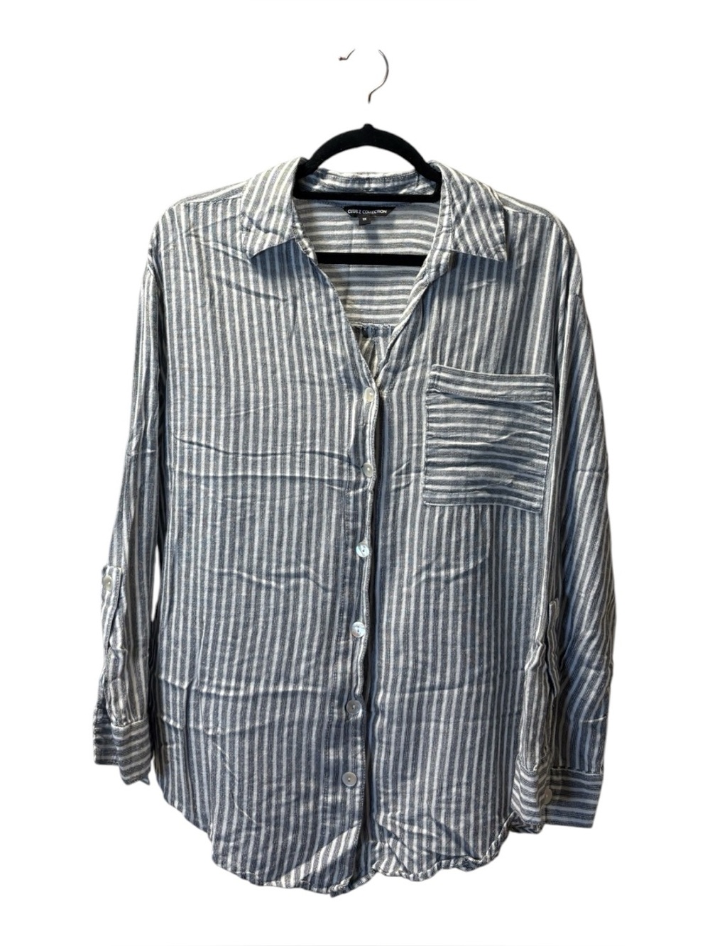 Club Z Collection Relaxed Stripe Button-Down Shirt - Gray & White